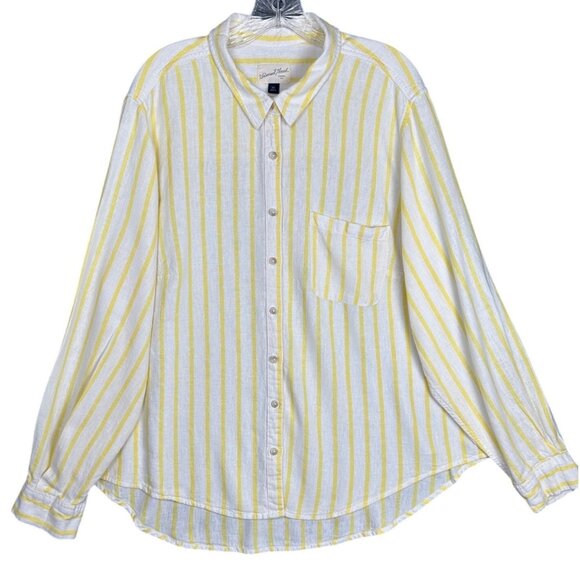 Universal Thread Linen Blend Button Down Shirt XXL Long Sleeve Yellow White - Picture 1 of 6